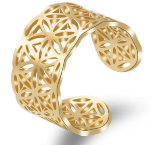 Ring Blume des Lebens Edelstahl - goldfarbig Größenverstellbar_voll